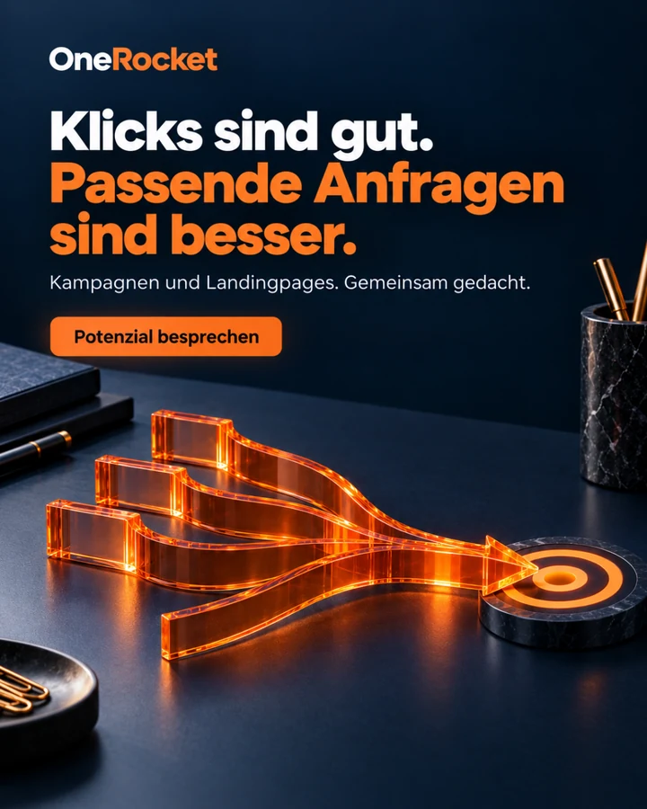 Tatsächliches Studio-Ergebnis: Klicks sind gut. Passende Anfragen sind besser. Orangefarbene Wege führen auf einen Zielpunkt.